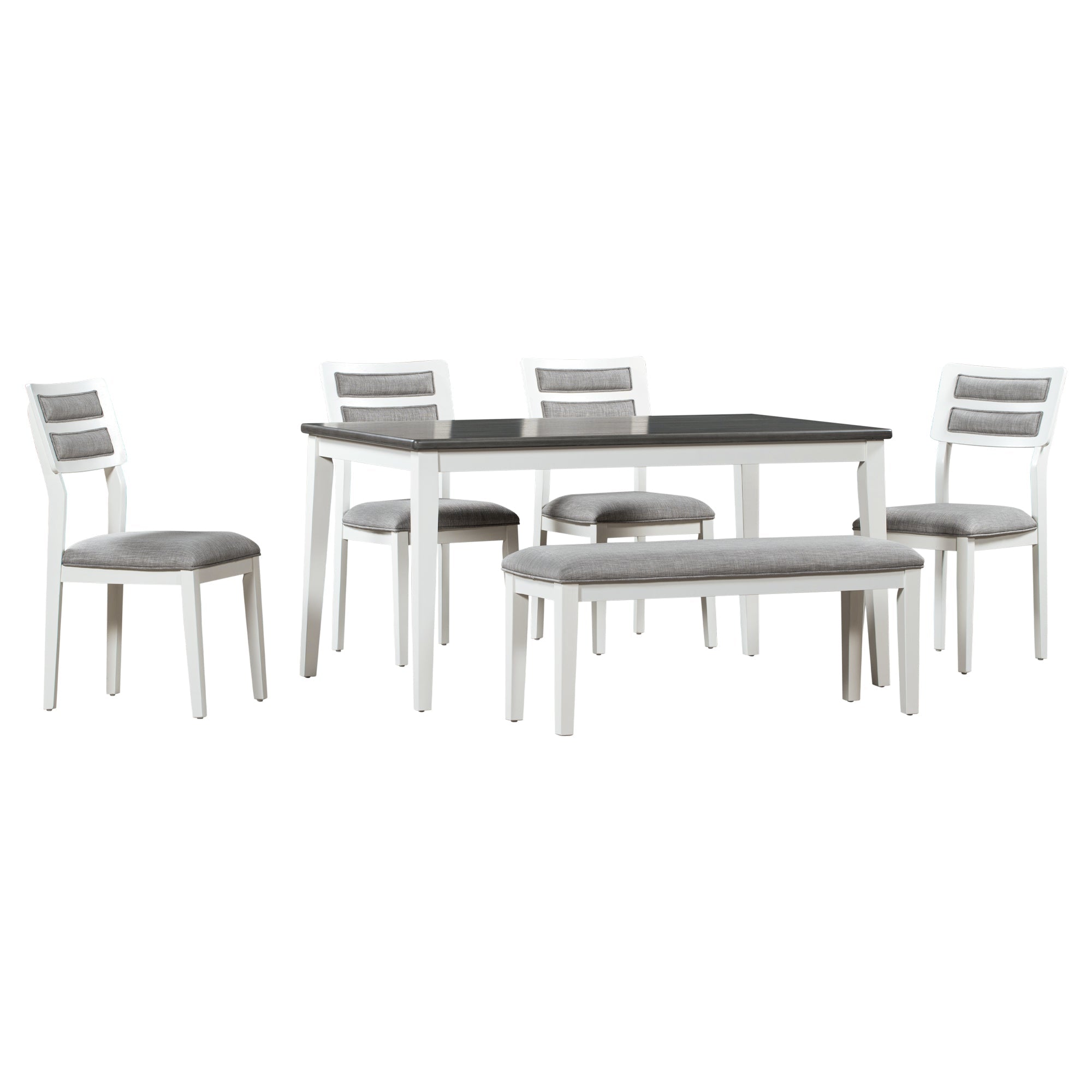 TREXM Classic and Traditional Style 6 - Piece Dining Set, Includes Dining Table  4 Upholstered Chairs &amp; Bench (White+Gray)