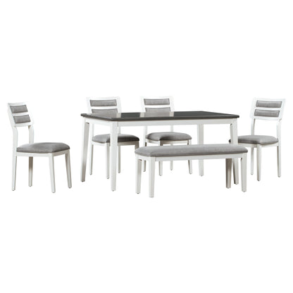 TREXM Classic and Traditional Style 6 - Piece Dining Set, Includes Dining Table  4 Upholstered Chairs &amp; Bench (White+Gray)