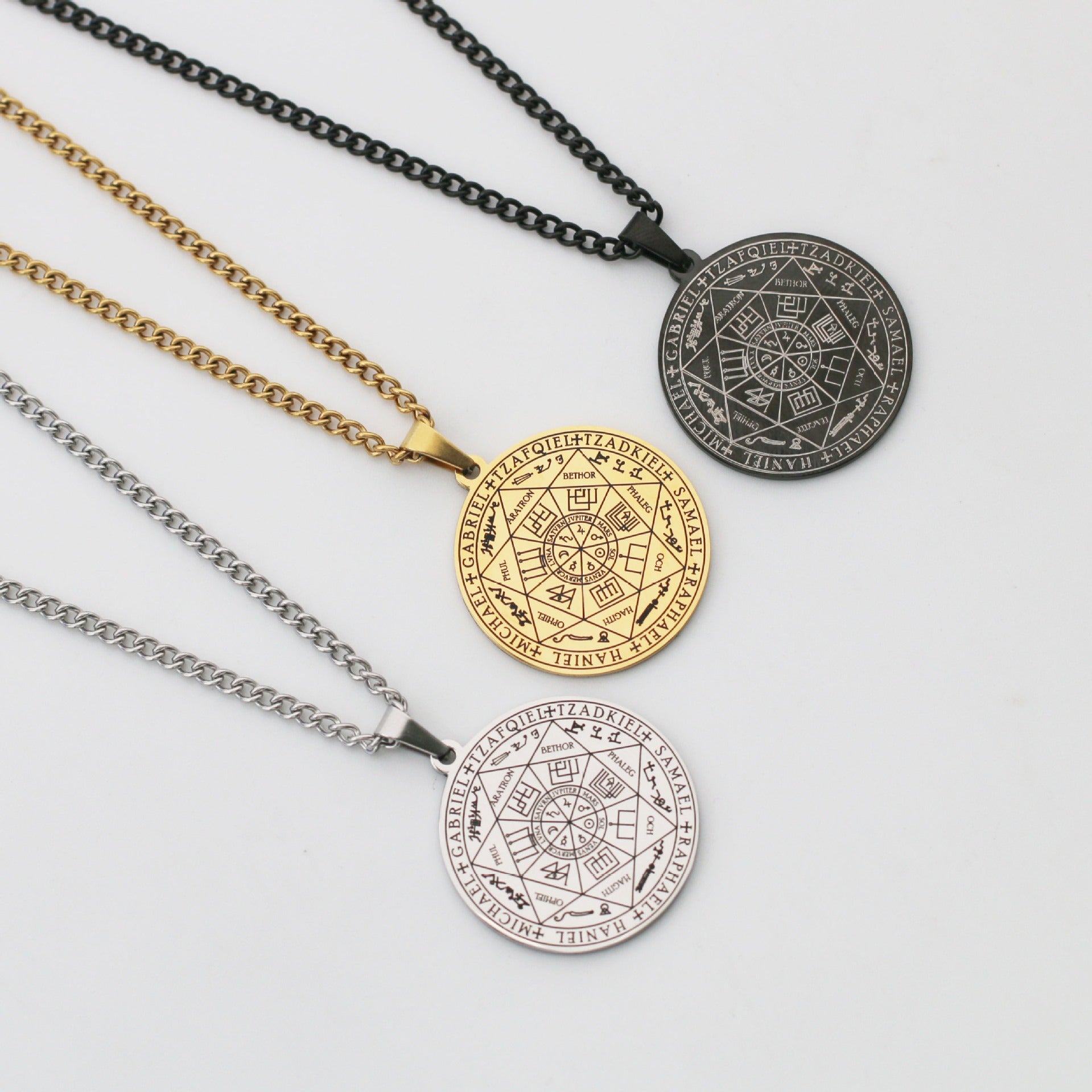 Stainless Steel Necklace Jewelry Seven Angels Magic Circle Pendant DIY Accessories Men&