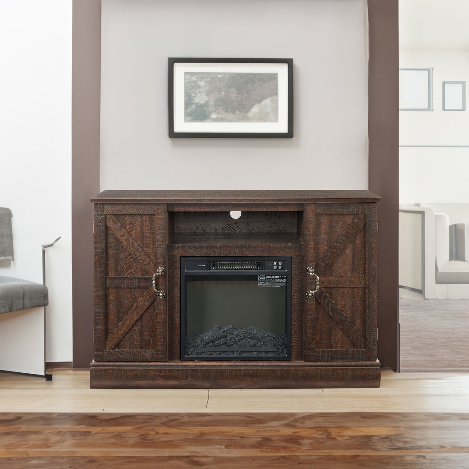 Farmhouse Classic Media TV Stand Antique Entertainment Console for TV up to 50" with 18" Electric Fireplace Insert