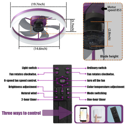 Purple Dimmable LED Ceiling Fan