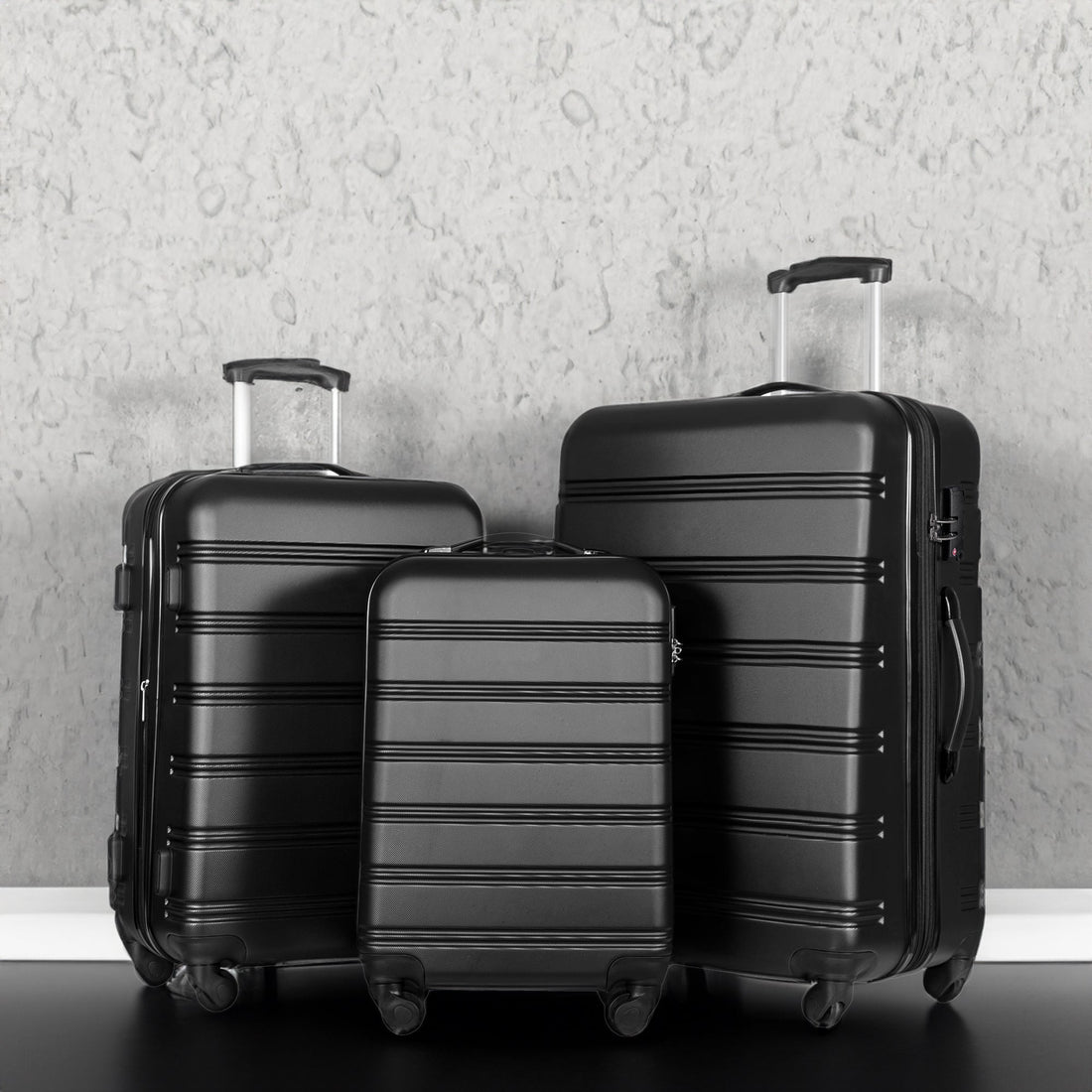 Black 3 Piece Luggage Set Hardside Spinner Suitcase with TSA Lock 20" 24&