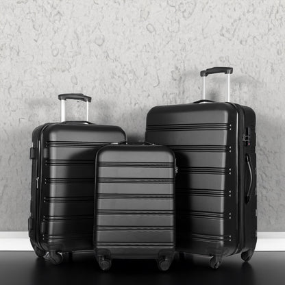 Black 3 Piece Luggage Set Hardside Spinner Suitcase with TSA Lock 20" 24&