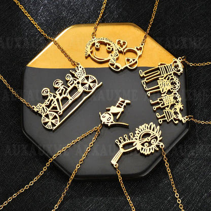 DIY Cutsom Drawing Art Necklaces Personalized Stainless Steel Kids Artwork Logol Pendant Jewelry Gifts for Family Children