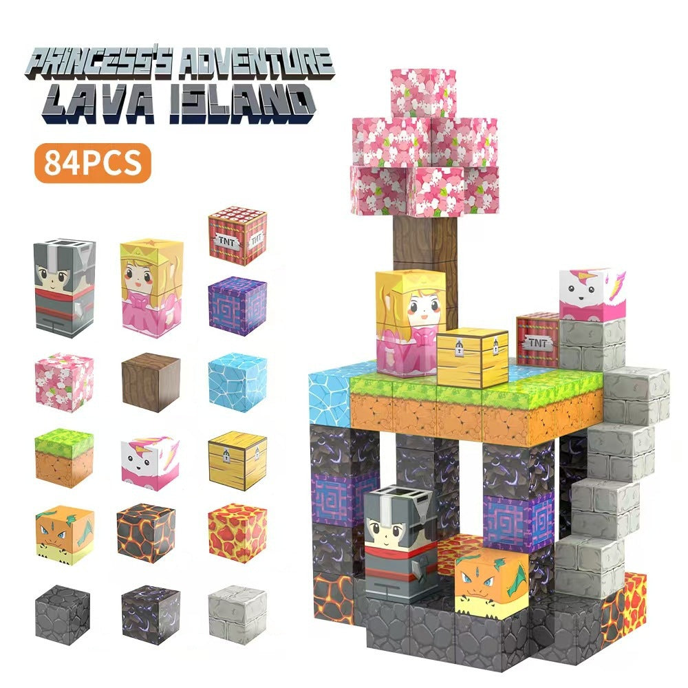 My Building World Magnetic Cube DIY Cherry Blossom Mountain Children&