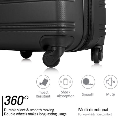 Black 3 Piece Luggage Set Hardside Spinner Suitcase with TSA Lock 20" 24&