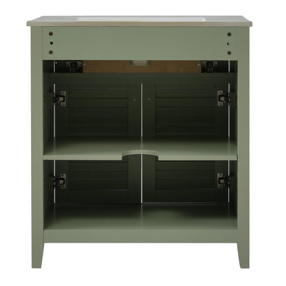 30-Inch Bathroom Vanity with Ceramic Sink Combination, Ample Storage - Features 1 Pullout and Multifunctional Shelf Dividers