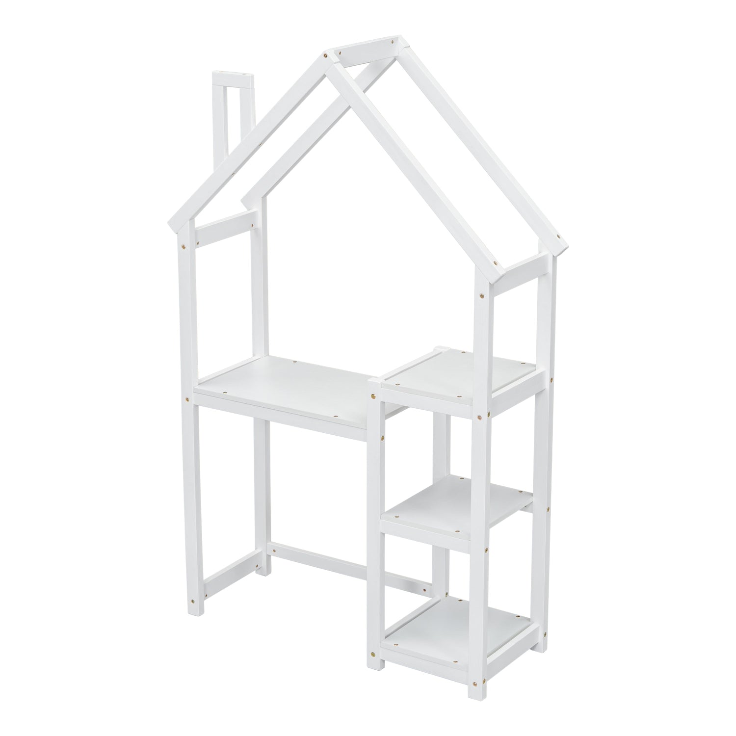 House-shaped Wooden writing Desk,Kids study Table,Bookshelf &amp; Toy Storage,White