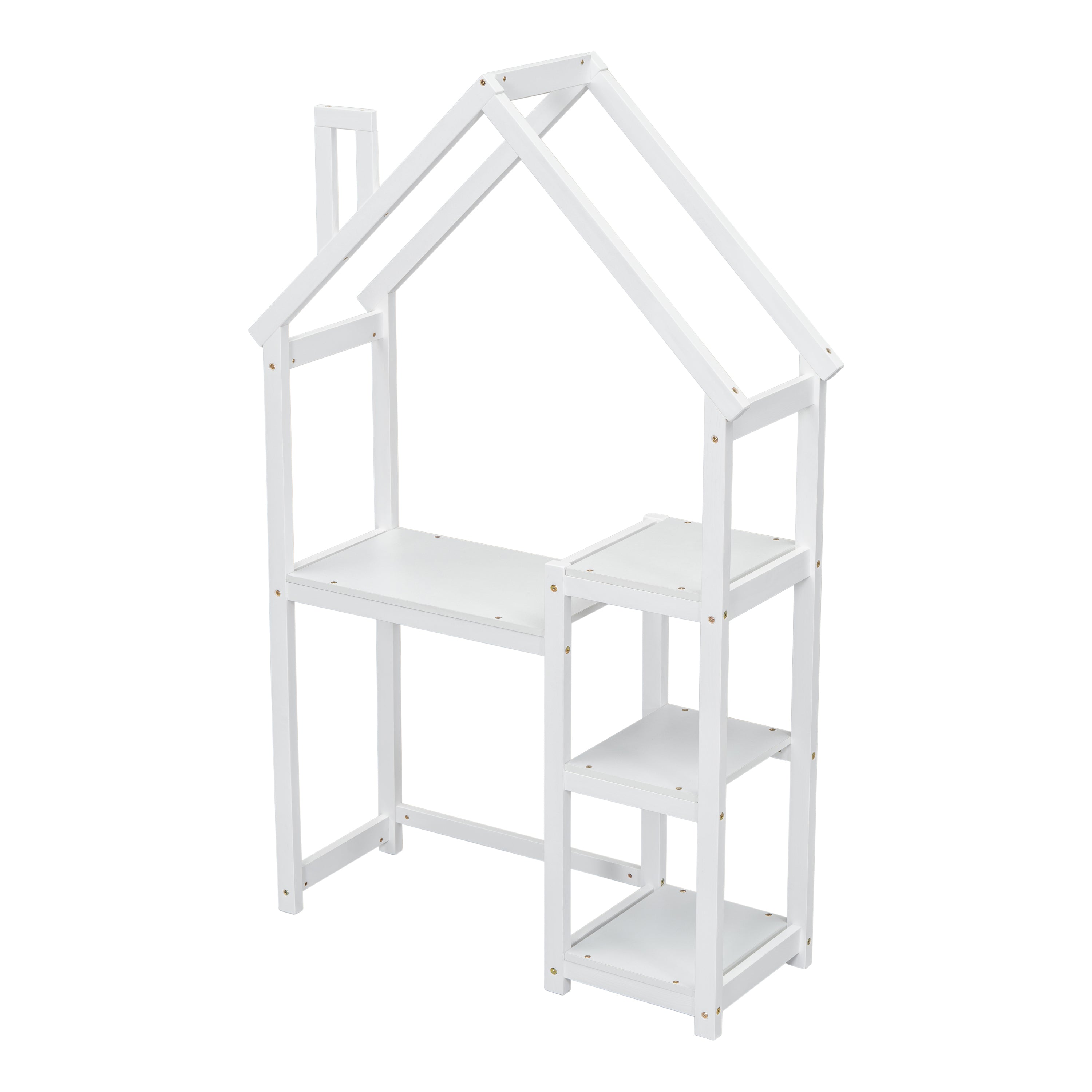 House-shaped Wooden writing Desk,Kids study Table,Bookshelf &amp; Toy Storage,White