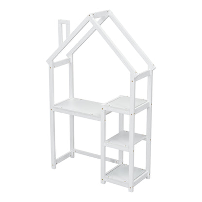 House-shaped Wooden writing Desk,Kids study Table,Bookshelf &amp; Toy Storage,White