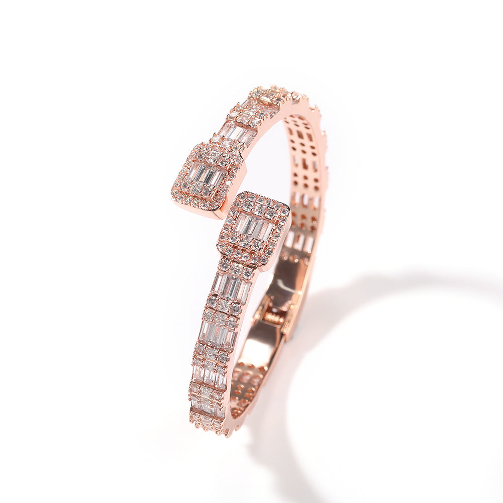 Fashionable Opening Bracelet Ins Style Diamond Set Interwoven Two Color Bracelet Personalized Hip Hop Men&