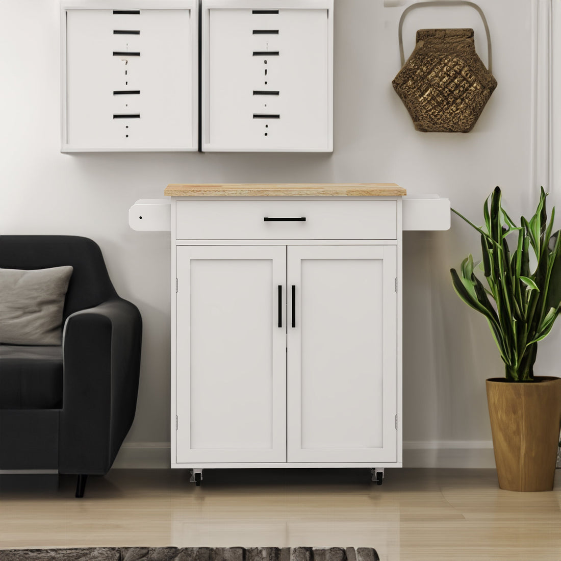 Kitchen island rolling trolley cart with 1 drawer &amp; 2 doors with storage racks &amp; Adjustable Shelves &amp; towel rack