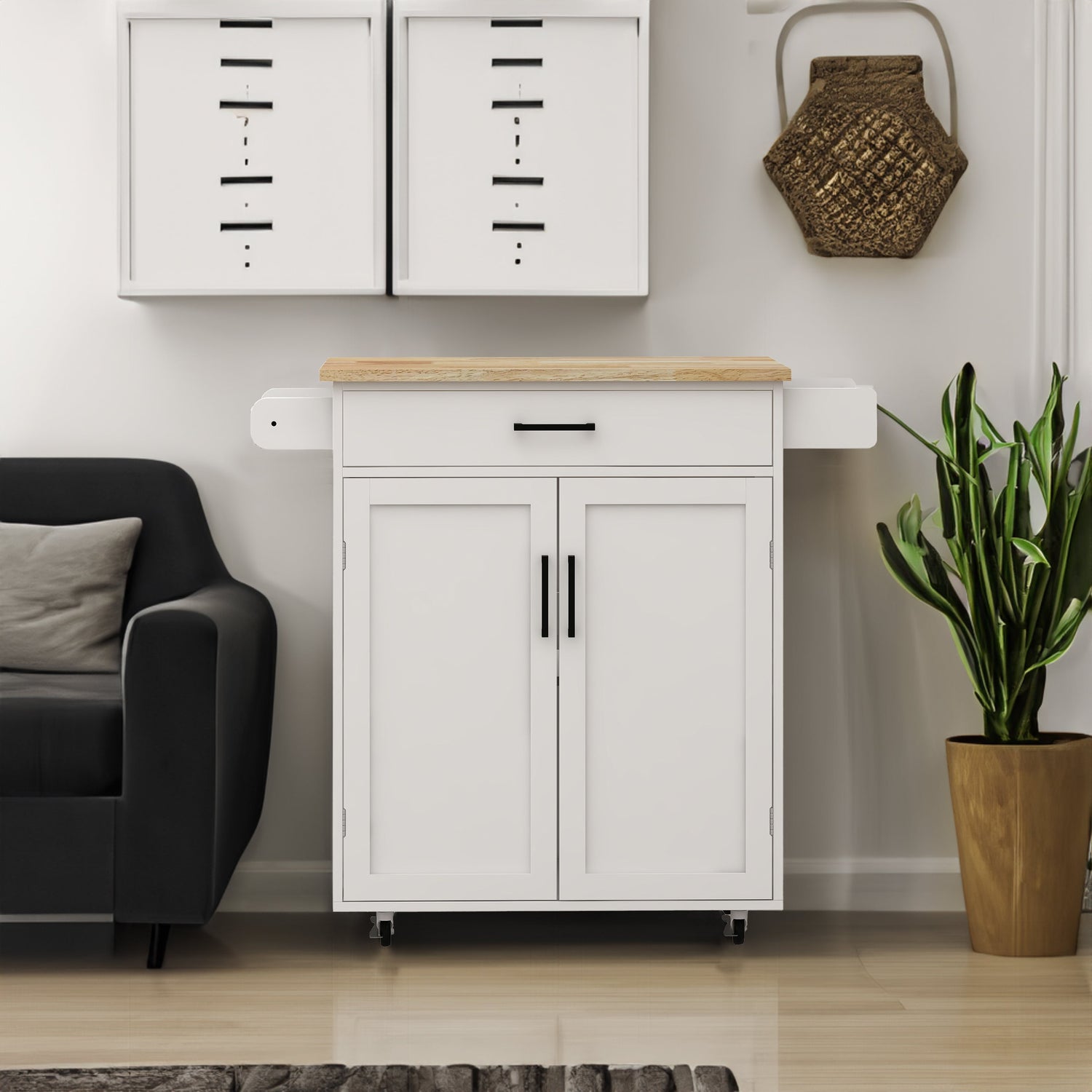 Kitchen island rolling trolley cart with 1 drawer &amp; 2 doors with storage racks &amp; Adjustable Shelves &amp; towel rack