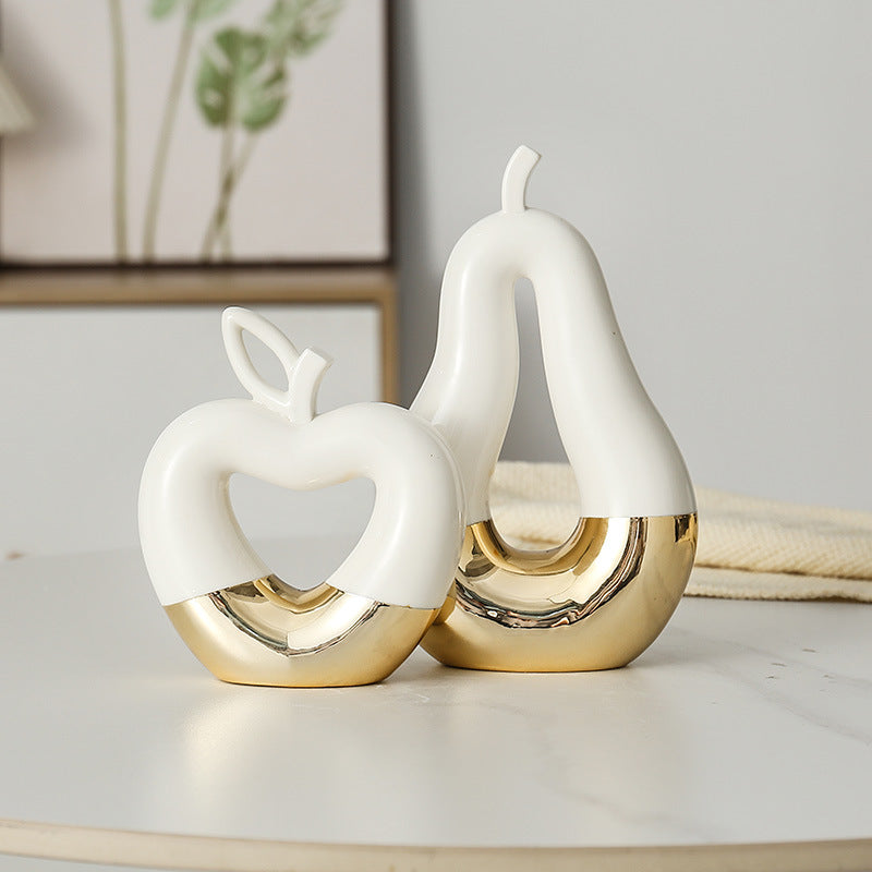 Modern Minimalist Gilded Apple Pear Creative Wine Cabinet Decorative Piece Luxury Home Living Room Entrance Ceramic Craft