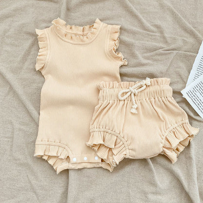 Baby Pit Thread Crawling Clothes Spring/Summer Wooden Ear Edge Girls&