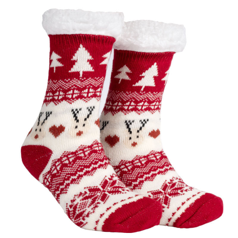 Christmas Floor Socks Indoor Home Sleep Winter Plush Thick Long Socks Women&