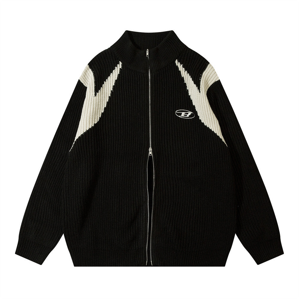 Color Block Zipper Cardigan Sweater Men&