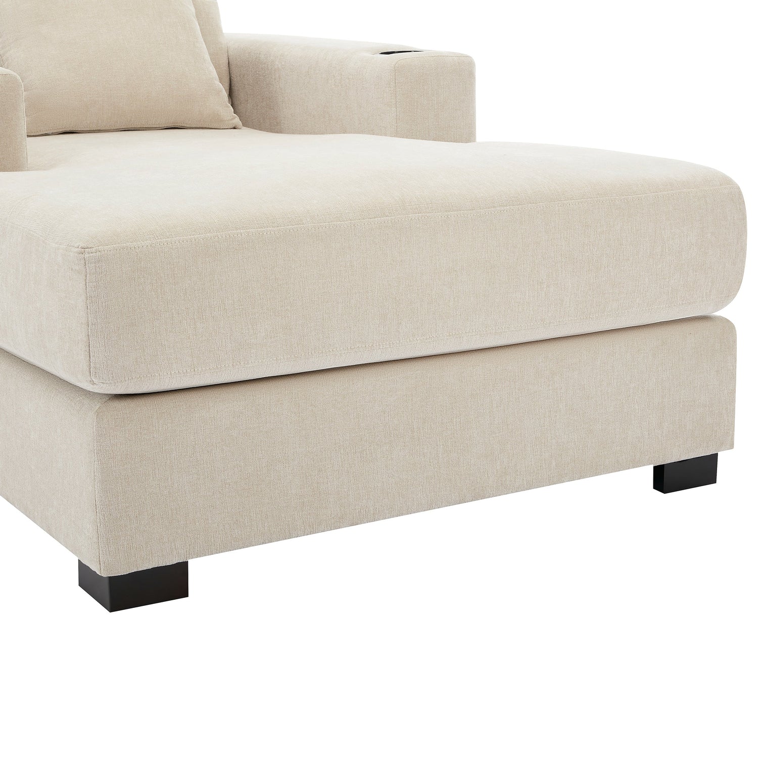 39.7" Oversized Chaise Lounger Modern Style Sofa Couch ,with Pillows, Charge Station &amp; Cup Holders, Chenille Fabric, Cream