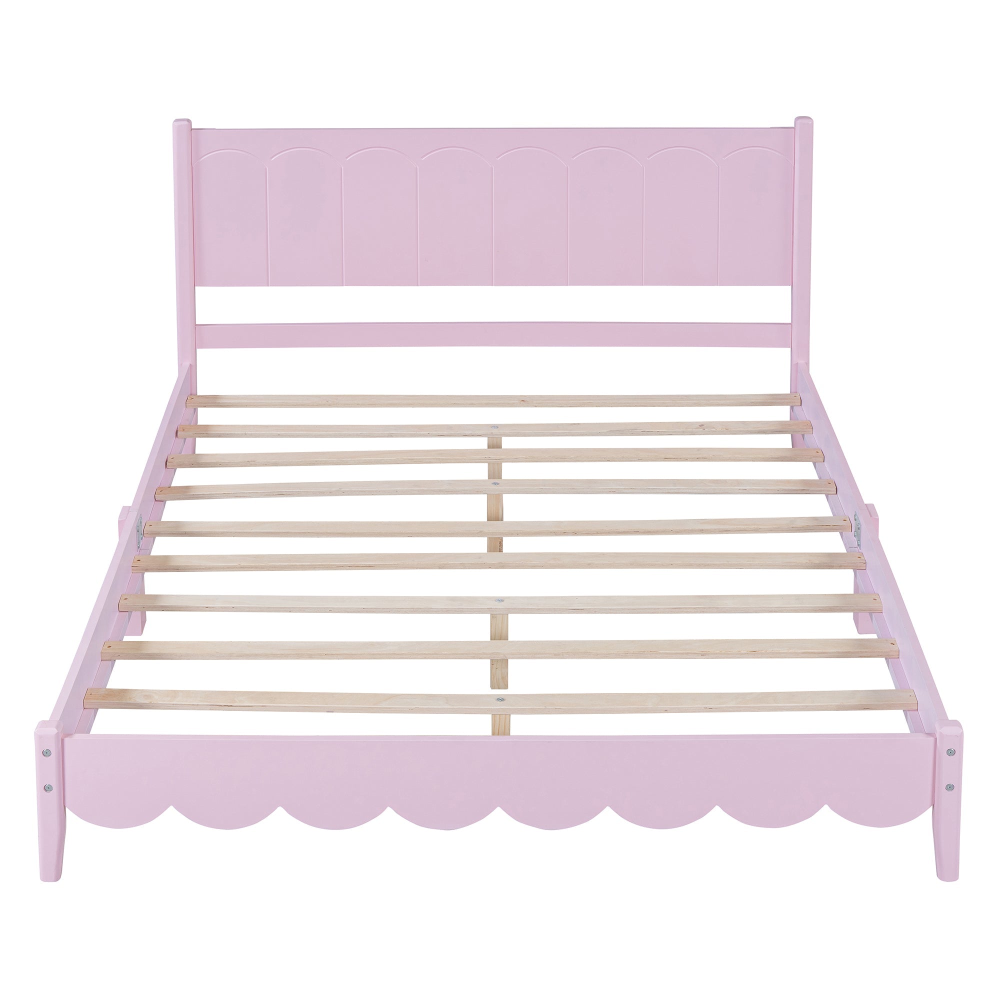 Queen Size Wood Platform Bed Frame, Retro Style Bed with Rectangular Headboard,No Need Box Spring,Pink
