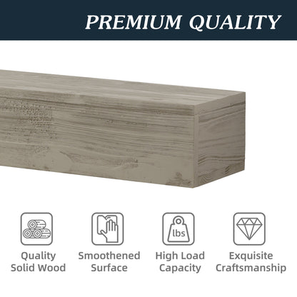 60" Rustic Wood Fireplace Mantel,Wall-Mounted &amp; Floating Shelf for Home Decor grey