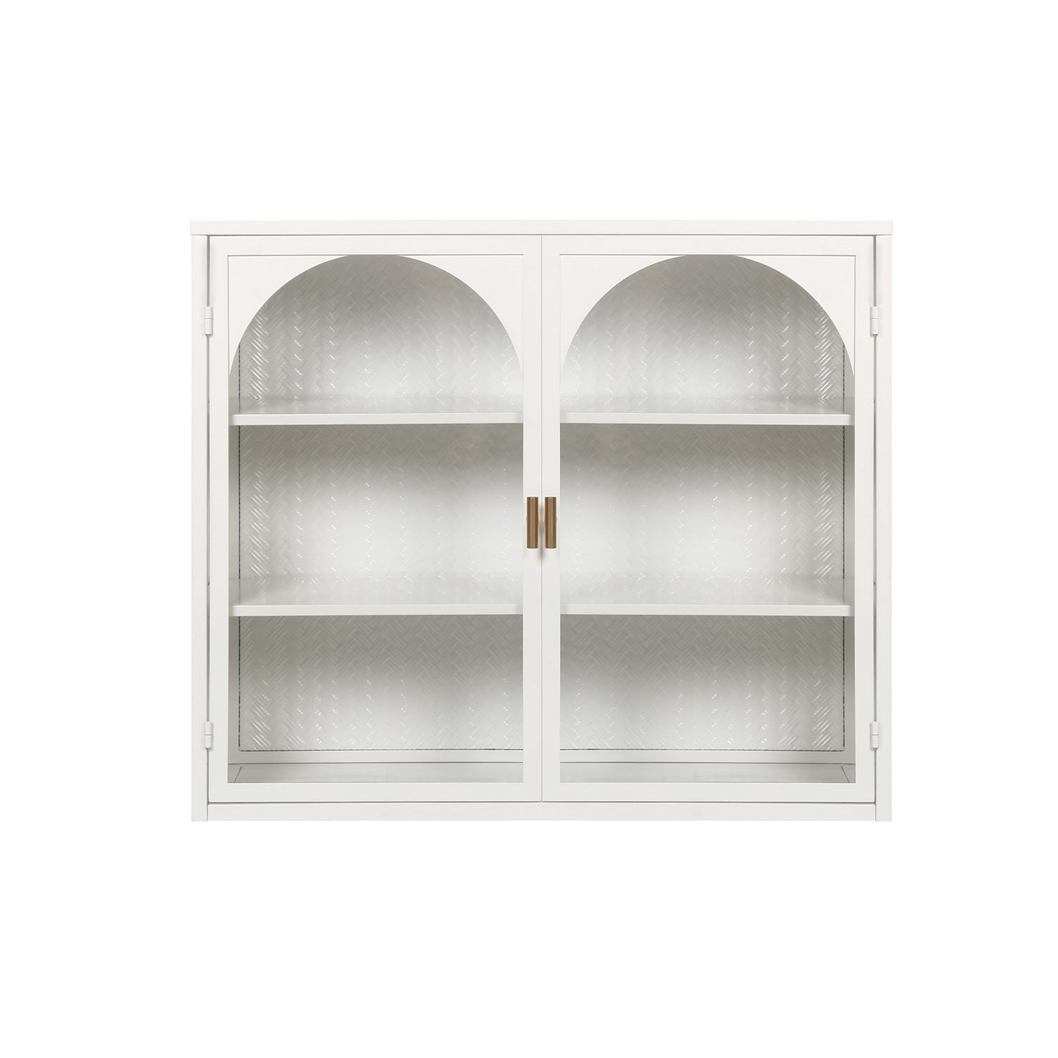 27.56"Glass Doors Modern Two-door Wall Cabinet with Featuring Three-tier Storage White