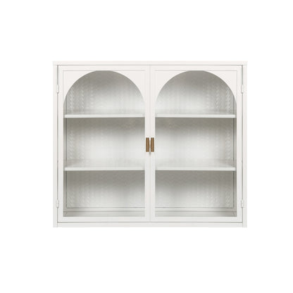 27.56"Glass Doors Modern Two-door Wall Cabinet with Featuring Three-tier Storage White