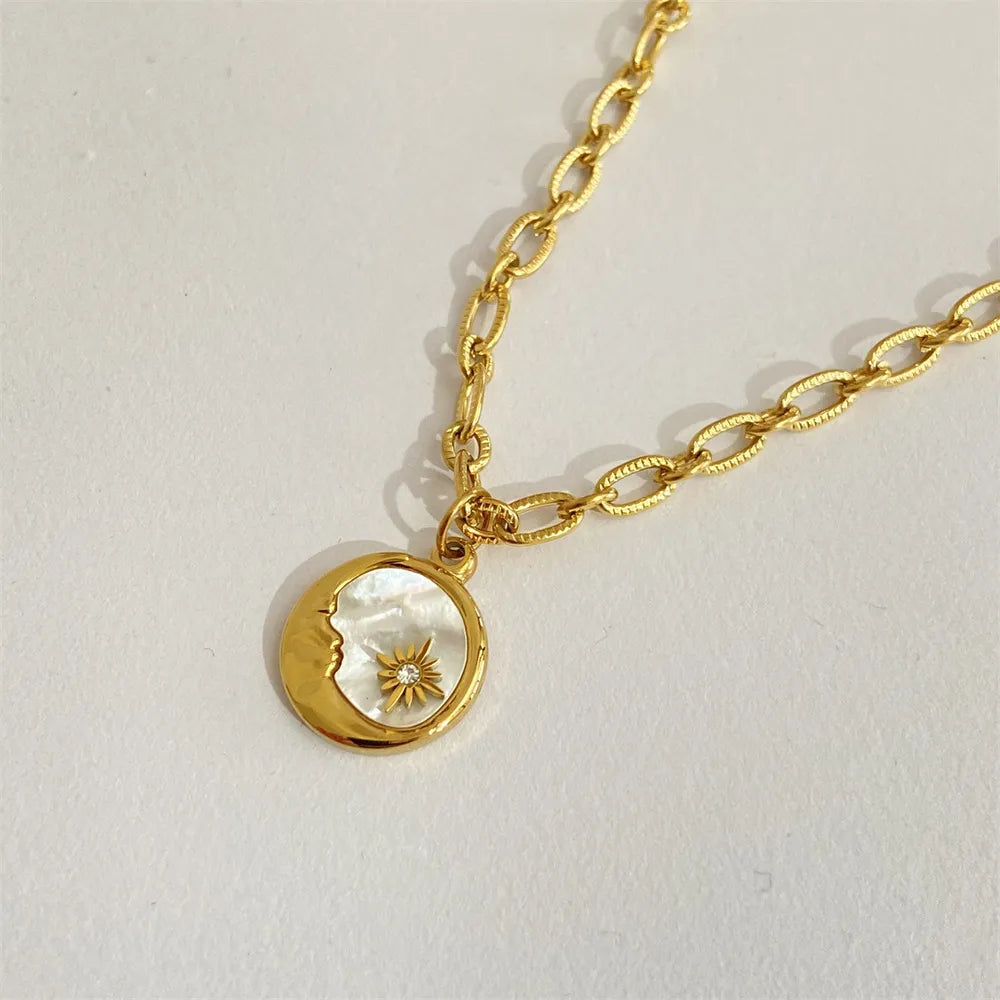 Titanium Steel Sun &amp; Moon Necklace