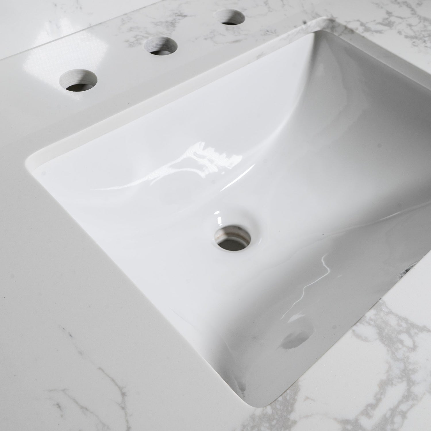 Montary 43x22 bathroom stone vanity top engineered stone carrara white marble color with rectangle undermount ceramic sink and 3 faucet hole with back splash