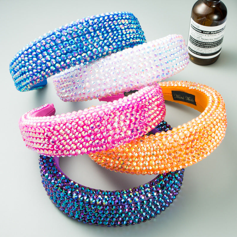 Ins Super Flash Full Drill 4.5cm Wide Brimmed Headdress Thickened Sponge Solid Color Headband Ladies Press Release Art Headband