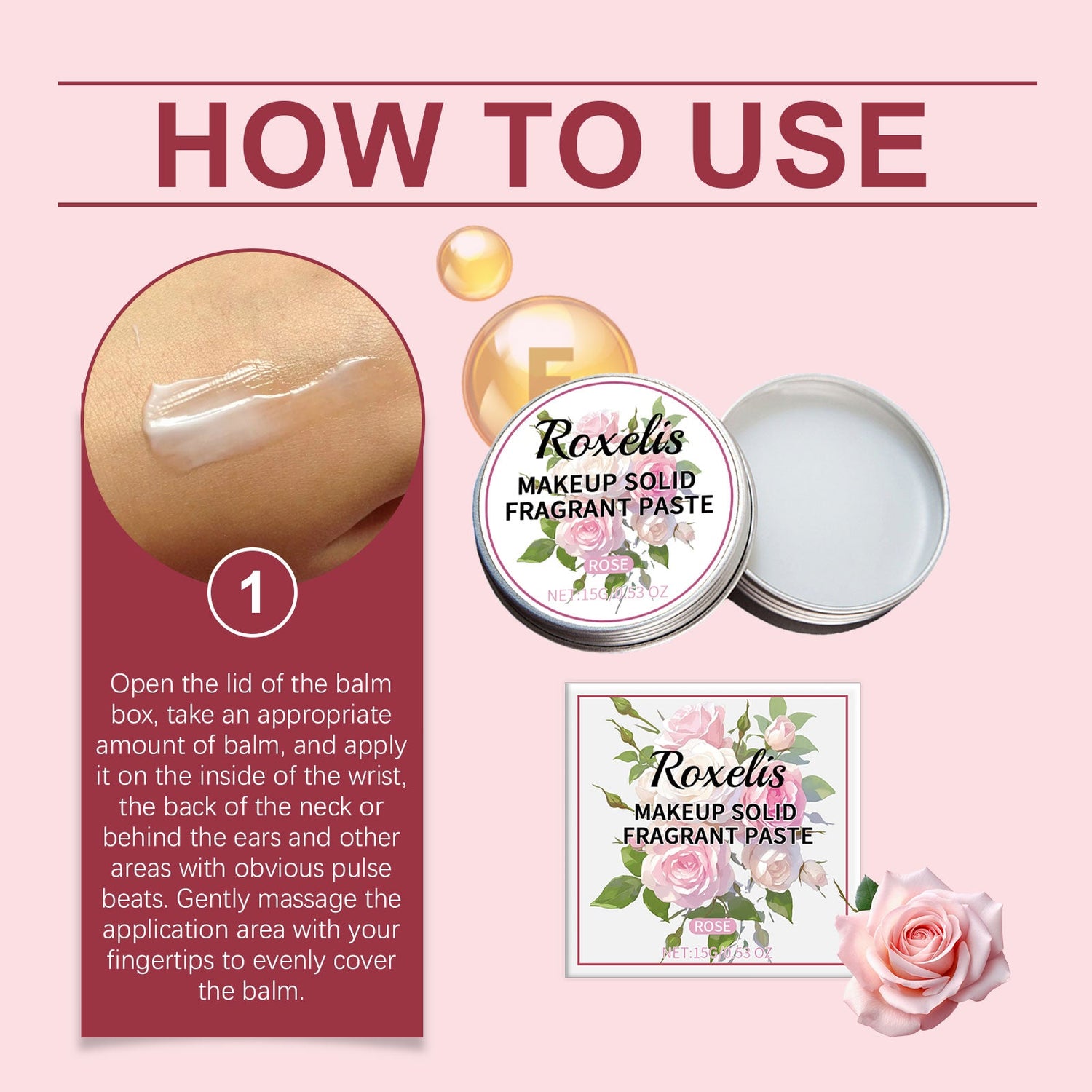 Solid Rose Balm Fresh, Light Scent, Lasting Lasting Everyday Date Charming Charm Portable Solid Balm
