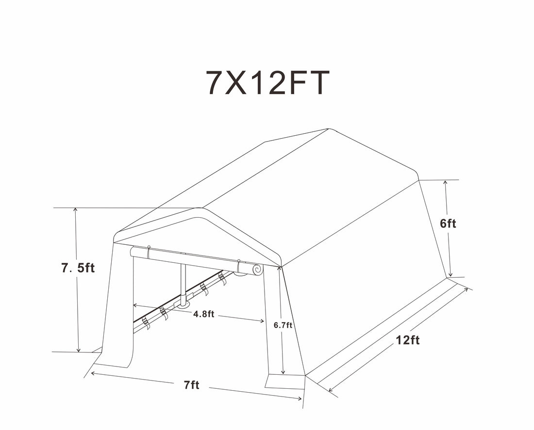 7x12 ft Outdoor Gazebo Portable Storage Shelter Shed with 2 Roll up Zipper Doors &amp; Vents Carport