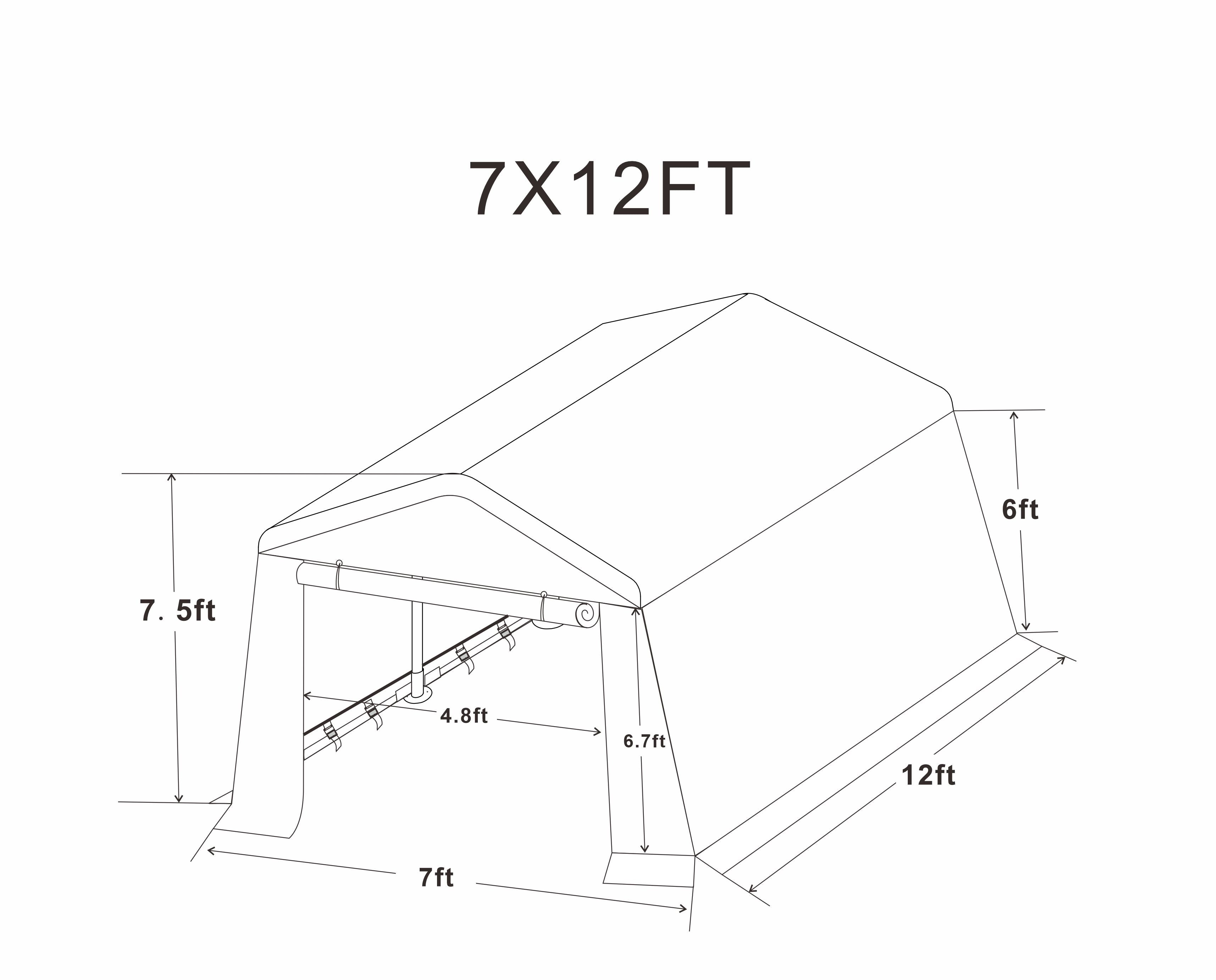 7x12 ft Outdoor Gazebo Portable Storage Shelter Shed with 2 Roll up Zipper Doors &amp; Vents Carport