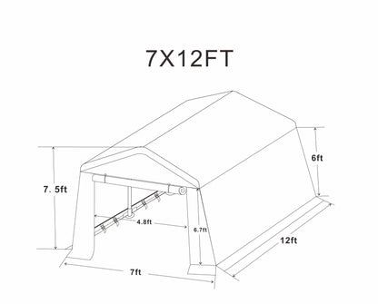 7x12 ft Outdoor Gazebo Portable Storage Shelter Shed with 2 Roll up Zipper Doors &amp; Vents Carport