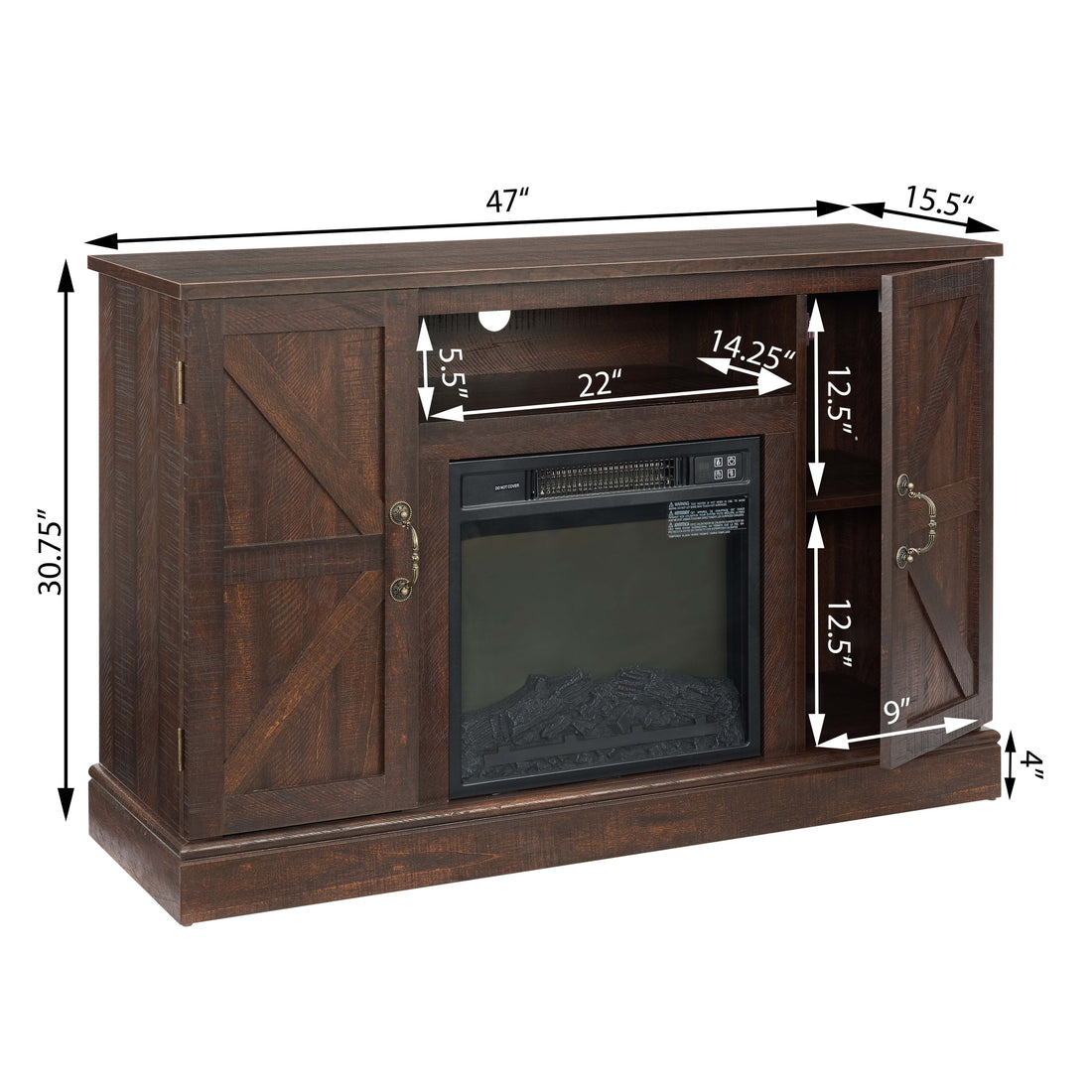 Farmhouse Classic Media TV Stand Antique Entertainment Console for TV up to 50" with 18" Electric Fireplace Insert