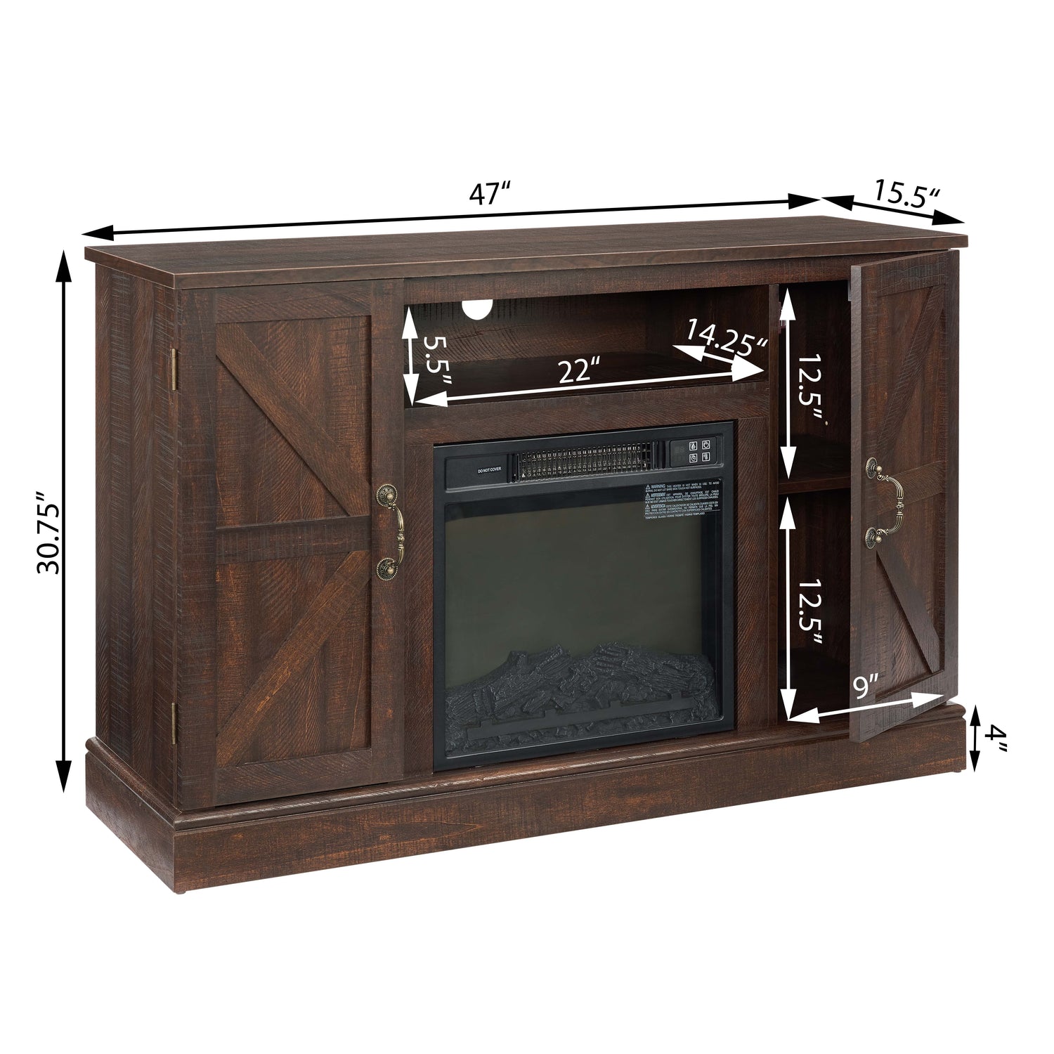 Farmhouse Classic Media TV Stand Antique Entertainment Console for TV up to 50" with 18" Electric Fireplace Insert