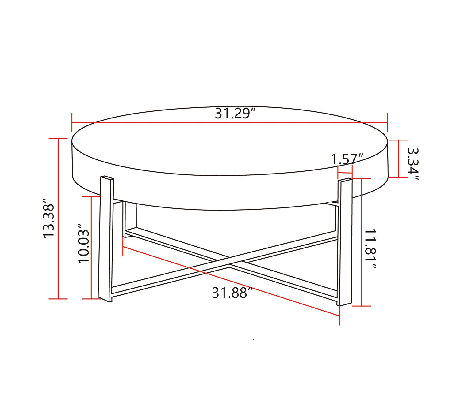 31.29"Modern Retro Splicing Round Coffee Table  Fir Wood Table Top with Cross Legs Metal Base(Same SKU:W757123560)