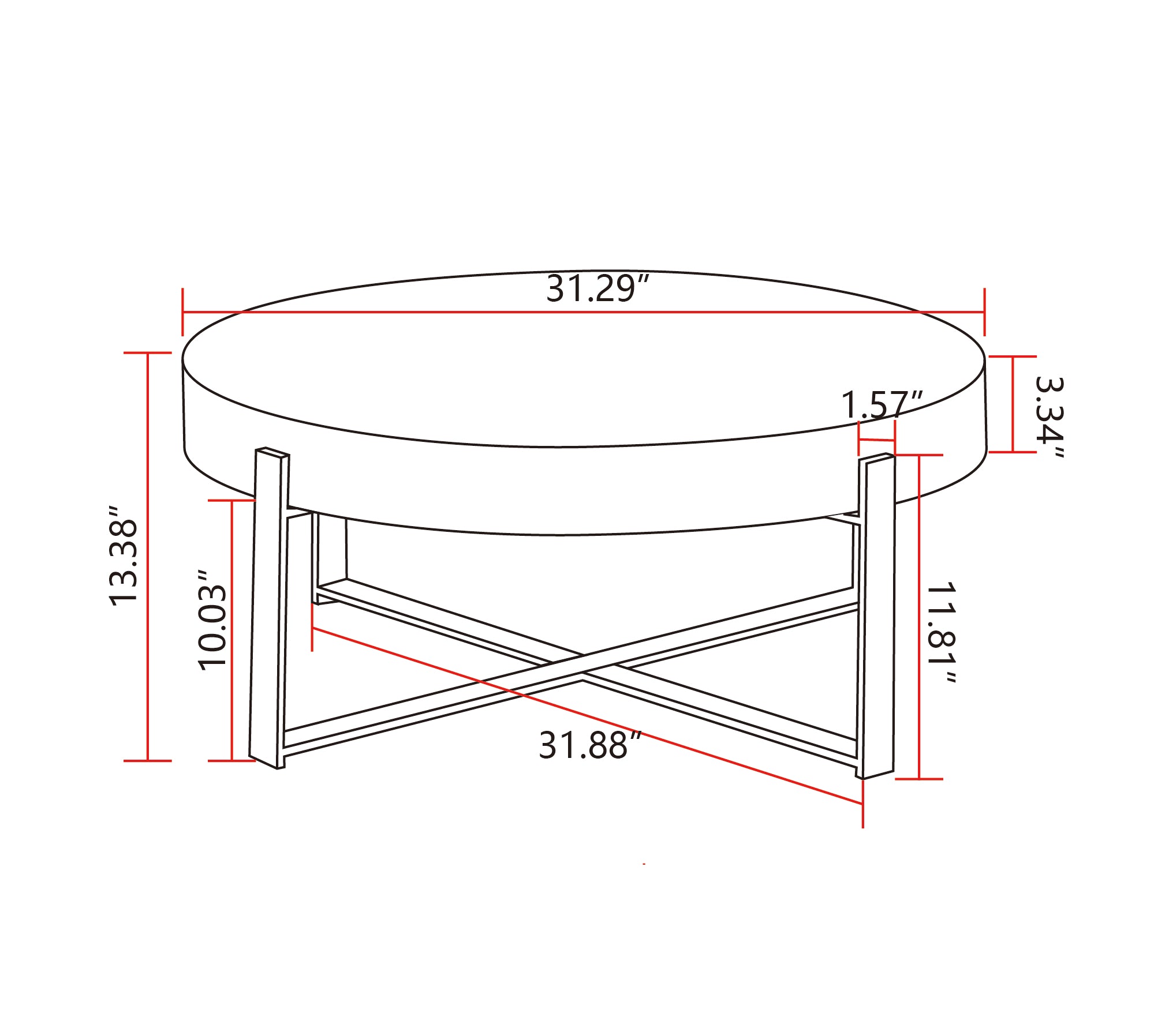 31.29"Modern Retro Splicing Round Coffee Table  Fir Wood Table Top with Cross Legs Metal Base(Same SKU:W757123560)