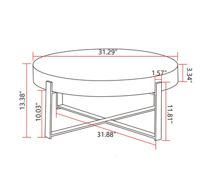 31.29"Modern Retro Splicing Round Coffee Table  Fir Wood Table Top with Cross Legs Metal Base(Same SKU:W757123560)