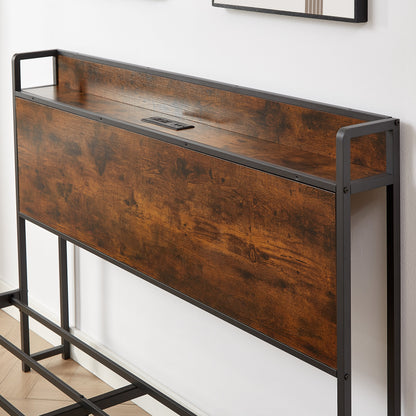 Bed frame with charging station full size, Rustic Brown, 83.1&