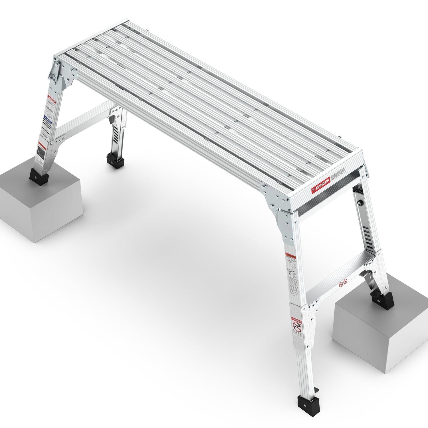 Aluminum Work Platform Large Size Step Stool Folding Portable Work Bench 40" Width Telescopic Feet 22" -27.5" Height Adjustable