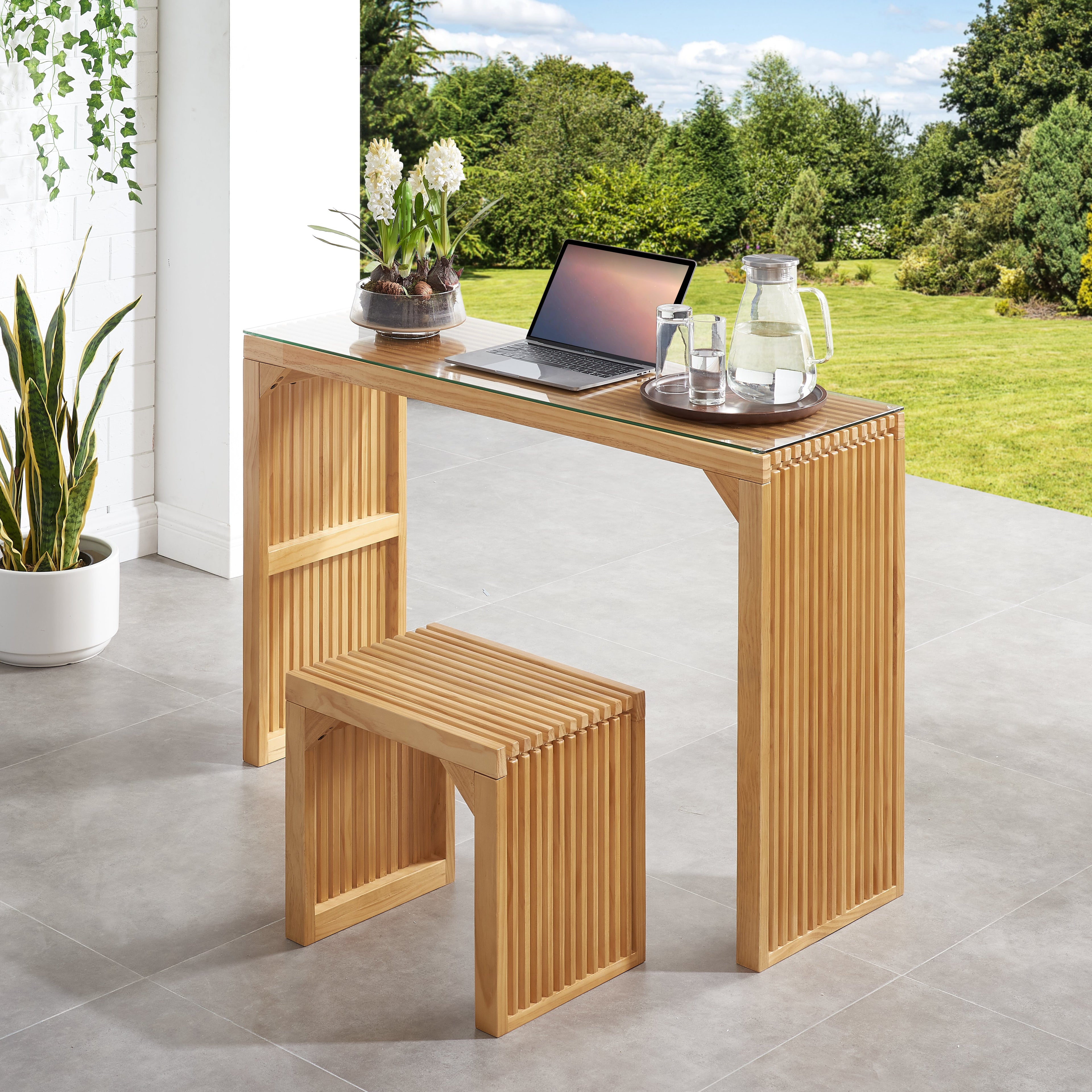 Pine Dining Bench and Table, Indoor Wood Bench for Entryway,Living Room,Kitchen and Bench Set (Nature, Bench &amp; Table) Small