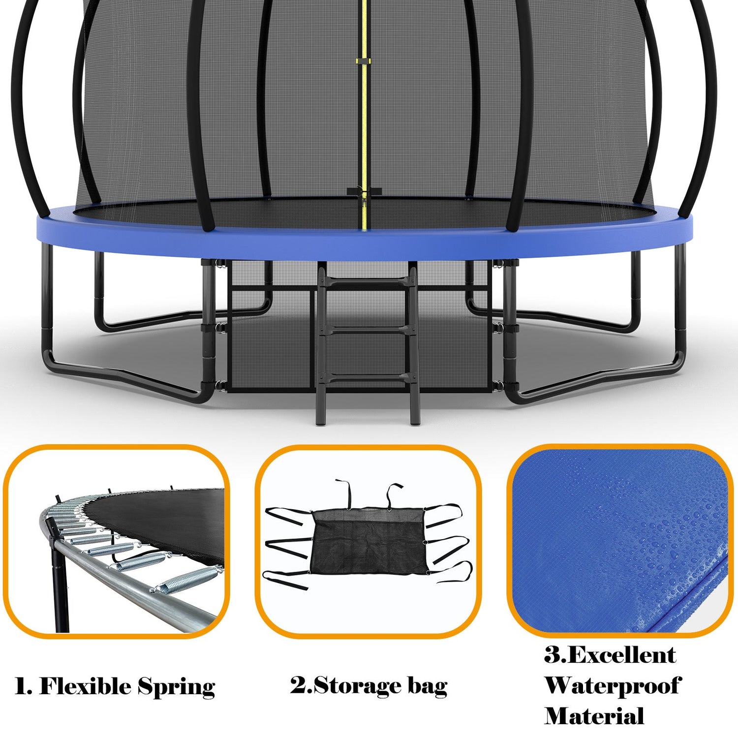 12FT Recreational Kids Trampoline with Safety Enclosure Net &amp; Ladder, Outdoor Recreational Trampolines