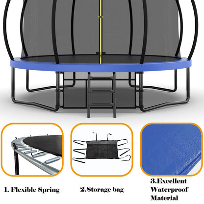12FT Recreational Kids Trampoline with Safety Enclosure Net &amp; Ladder, Outdoor Recreational Trampolines