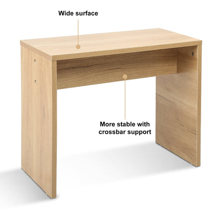 Vanity Desk Set Stool &amp; Dressing Table with LED Lighting Mirror Drawer and Wood Cosmetic Table Chest of Drawers Nature Color