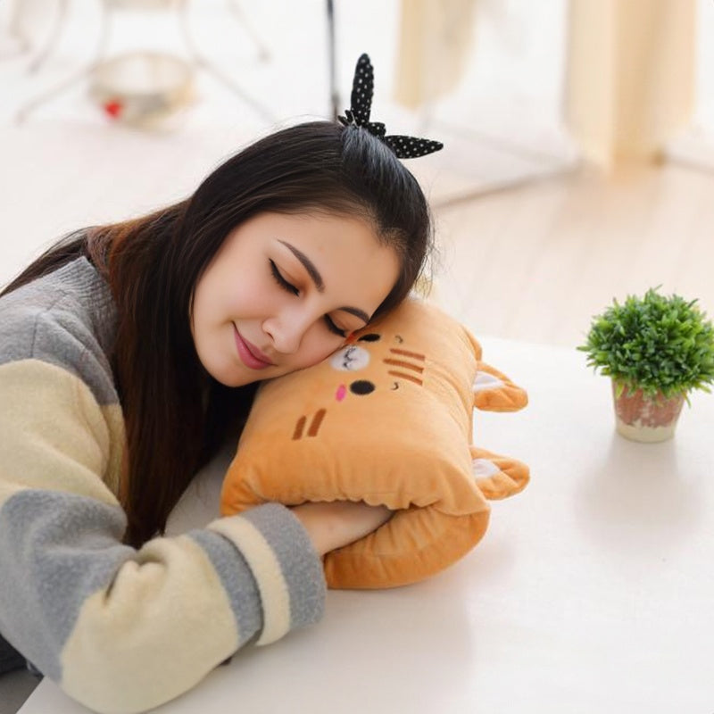 Animated nap pillow, warm hand cover, cylindrical cushion, creative hand warmer, girls&