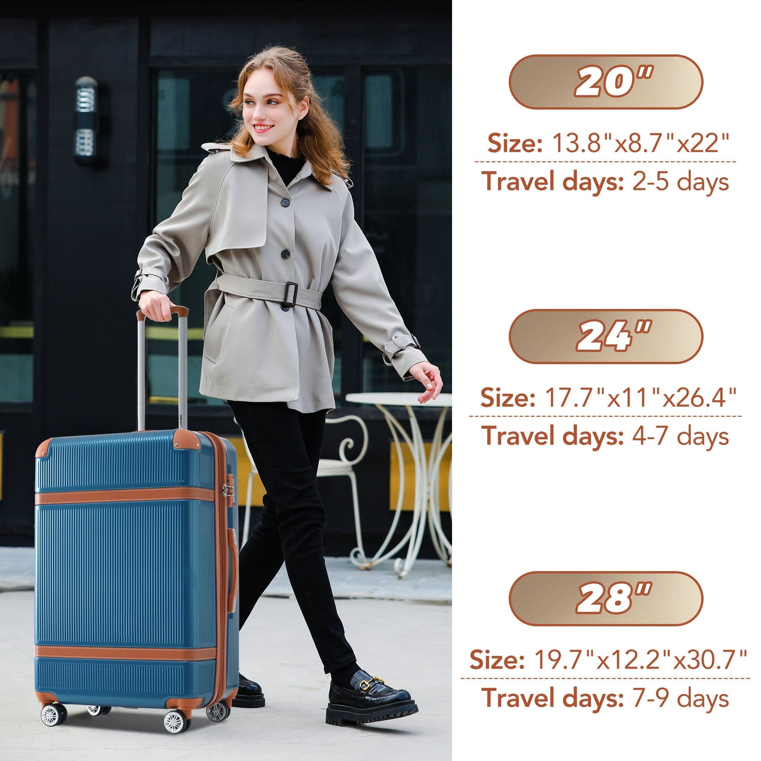 Hardshell Luggage Sets 3 Piece double spinner 8 wheels Suitcase with TSA Lock Lightweight 20&