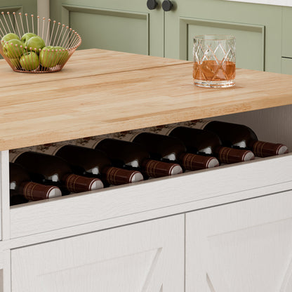 44 Inch Kitchen Island Cart with Solid Wood Top, Wine Storage, Spice Rack, Towel Rack, Wine Glass Holder White &amp; Oak