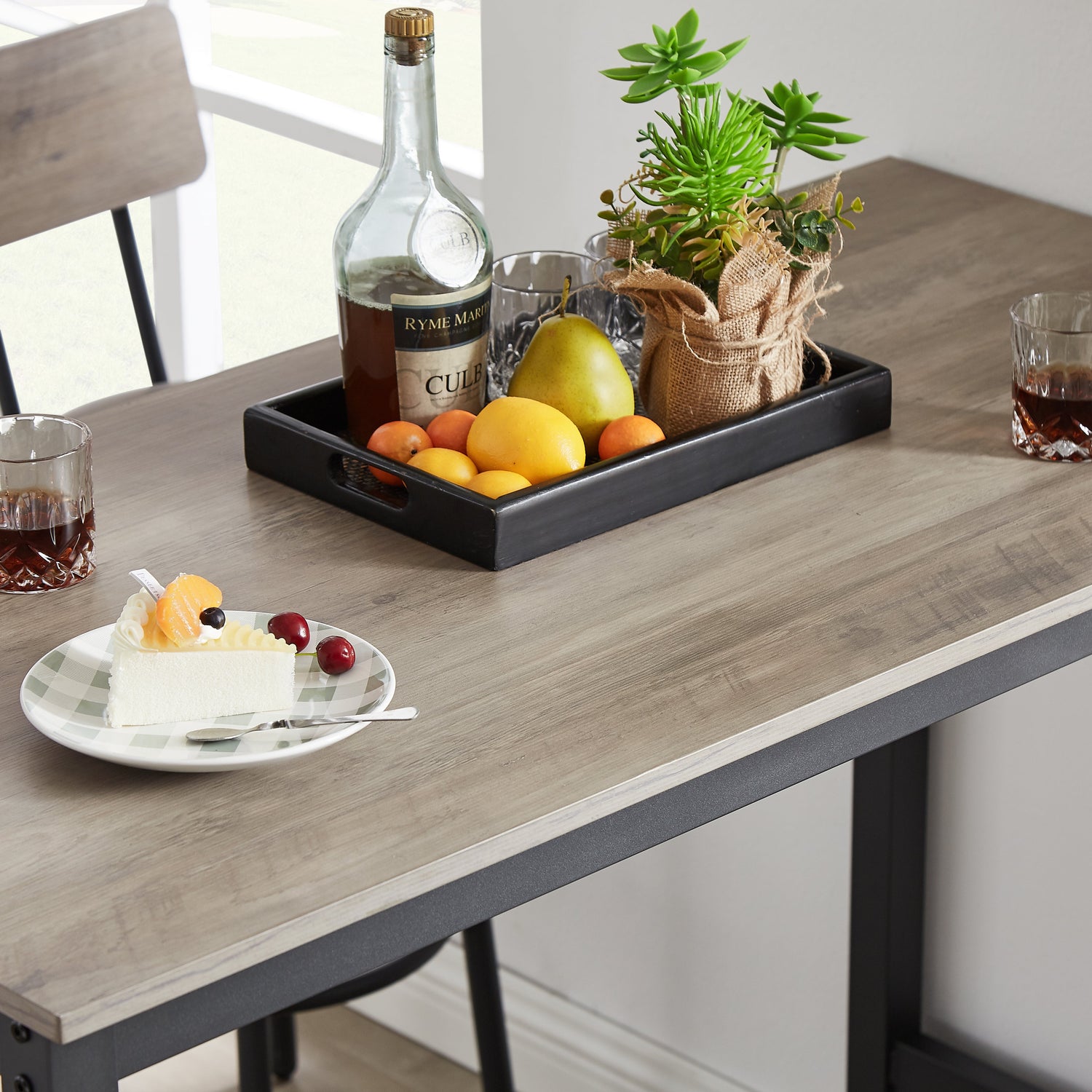 Bar Table Set with 4 Bar stools PU Soft seat with backrest Grey 47.24&