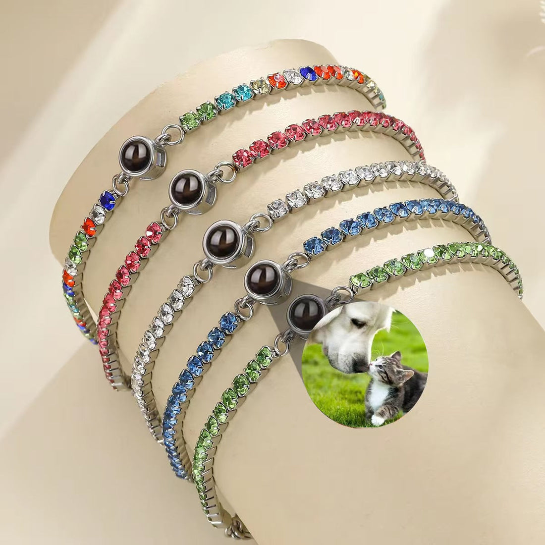 Customized photo projection claw chain inlaid with colored diamonds bracelet women&