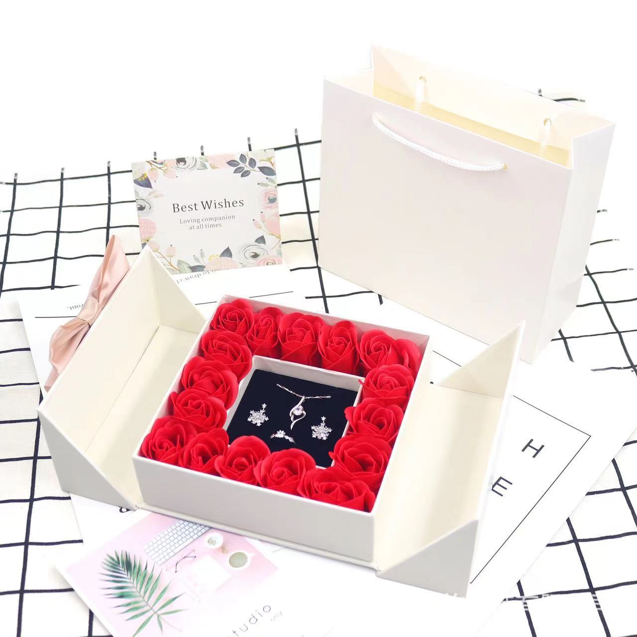 Double door 16 roses eternal flower gift box holiday necklace ring bracelet Valentine&